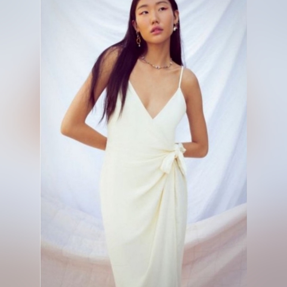 Urban Outfitters ‘Flashing Lights’ Linen Wrap Midi Dress Size Large - Picture 9 of 12